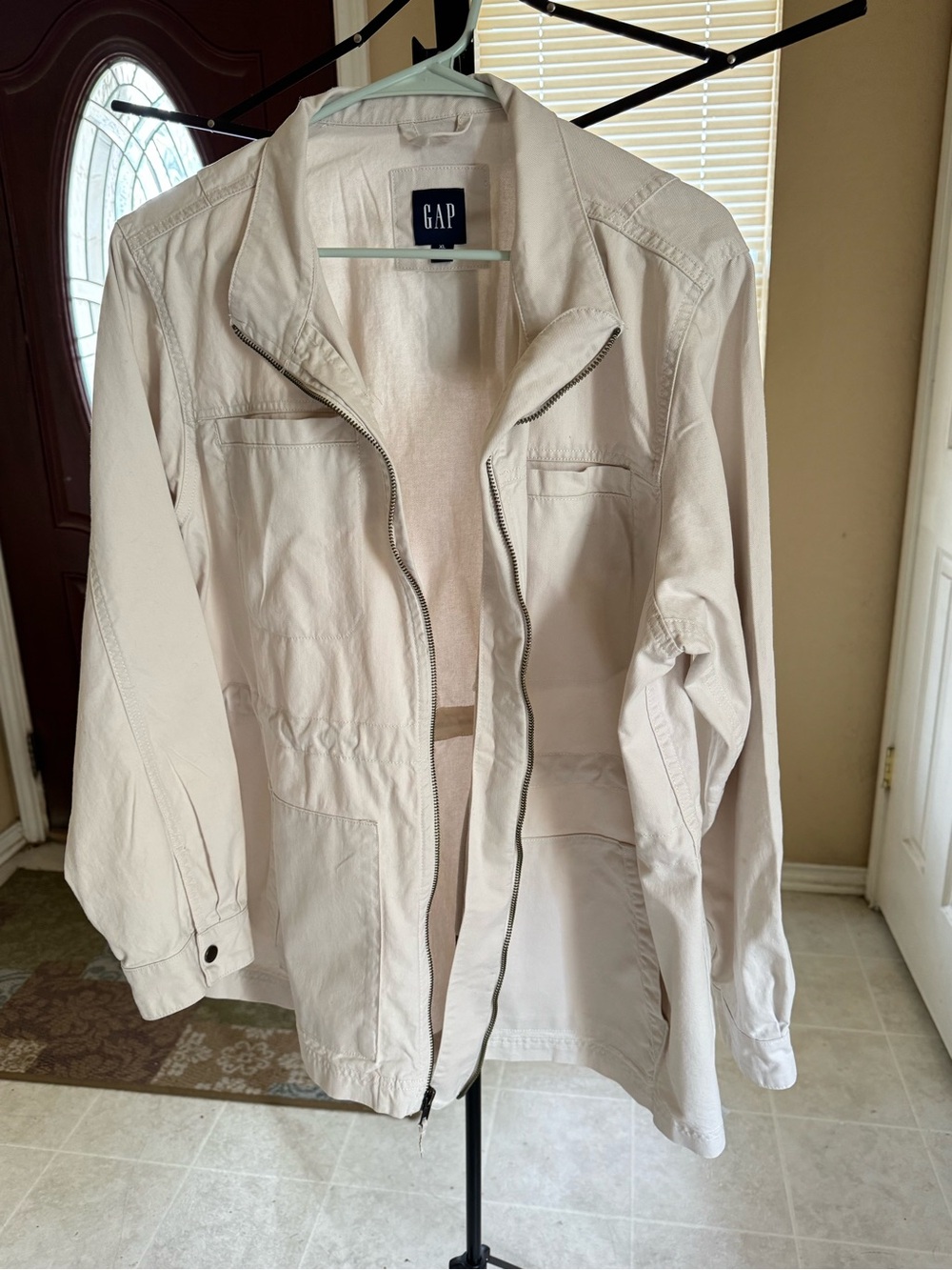 GAP Utility Cream Drawstring Waist Zip Jacket Gap Cotton Safari Wear Lightweight
